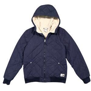 The North Face Quilted Jacket Mens Small Sherpa Lined Navy Blue Zip Outdoor Warm